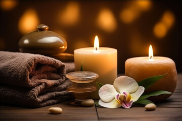 Obraz na płótnie Canvas Candle Glow Serenity in Luxurious Spa Setting