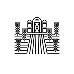 Farm Field Icon, Barn, Farmland Agriculture Icon