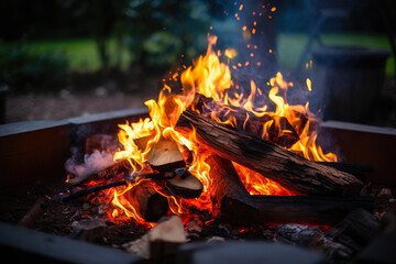 Crackling Flames Illuminate Timber Logs