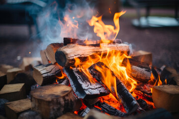 Rustic Charm: Bonfire Embracing Timber Logs