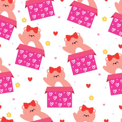 seamless pattern cartoon bear and valentine element. cute valentine wallpaper illustration for gift wrap paper