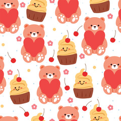 seamless pattern cartoon bear and valentine element. cute valentine wallpaper illustration for gift wrap paper