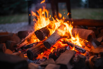 Timber Logs Aglow in a Cozy Bonfire
