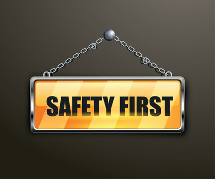 vector yellow sign safety first isolated on white background
