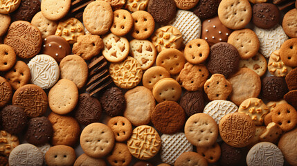 Assortment cookies background snack biscuit - obrazy, fototapety, plakaty