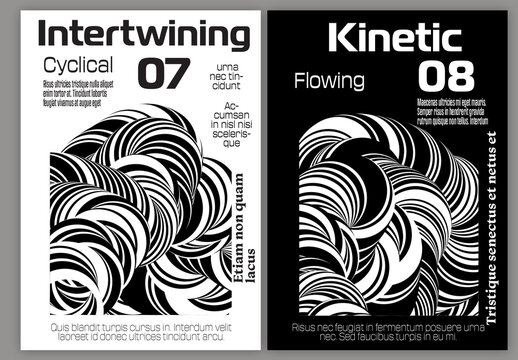 A4 Flyer Abstract 3D Curved Swirling Striped Shape Black And White