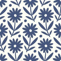 Fototapeta premium Hand drawn seamless pattern with decorative doodle flowers, repeat pattern with flowers and leaves