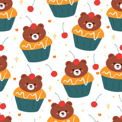 seamless pattern cartoon dessert character design. cute food wallpaper for textile, gift wrap paper