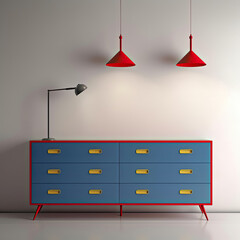 Modern Elegance: A Vibrant Cabinet with a Chic Lamp,interior of a room,3d render of a modern interior