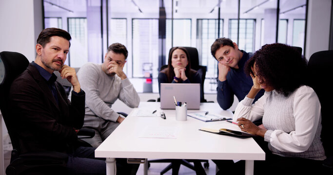 Diverse Tired Young Businesspeople Bored During Meeting