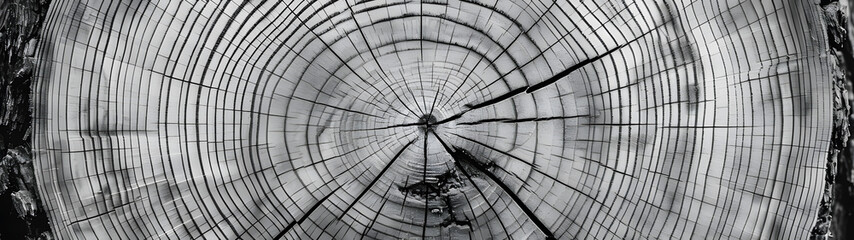 A striking monochrome sketch captures the intricate symmetry and raw beauty of a weathered tree stump, evoking a sense of timelessness and depth through its use of black and white photography