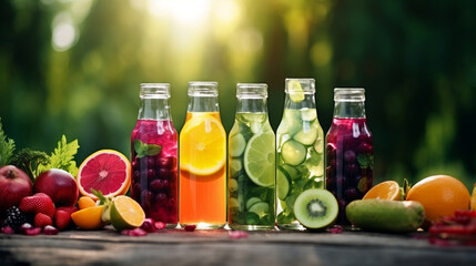 vegetable and fruit fresh in glass jars.Generative AI - obrazy, fototapety, plakaty