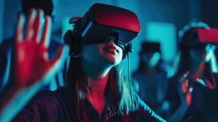 The illustration of future technology and virtual reality is vividly portrayed by a student in class wearing virtual reality glasses and employing a VR headset
