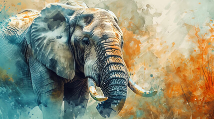 Fototapeta premium The watercolor pattern of the Batten Elephant with soft strokes, giving innocence and lightness