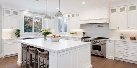 Custom kitchen with a white color scheme.