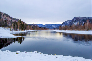 winter landscape with mountain river