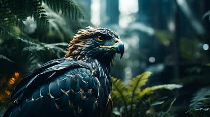 a bird of prey in a tropical forest
