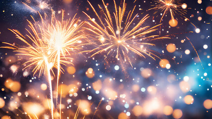 Fototapeta premium Image portraying the scene of new year celebrations and fireworks. can also be used for other celebrations and events. Graphics resources and wallpaper background as well