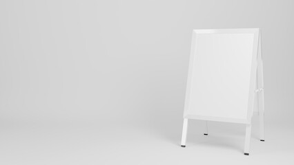 Portable street advertising board. White sandwich panel. 3D rendering.