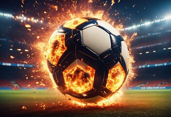 Un ballon de football qui explose dans un stade - generative AI