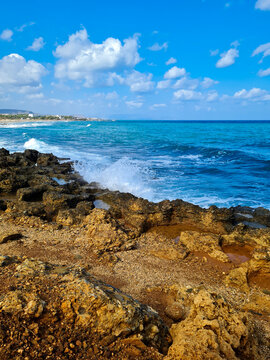 Amazing sea wallpaper on Greece isand with rocks on beach
