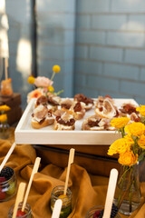 Backyard barbeque party at summer, elegant decoration, luxury catering