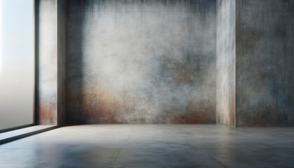 Empty Modern Room with Concrete Walls and Sunlit Background
