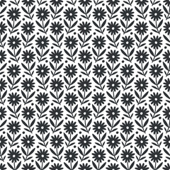 Hand drawn seamless pattern with decorative doodle flowers, repeat pattern with flowers and leaves