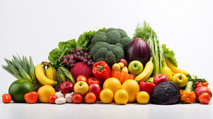 Fruits and vegetables on a white background. banner.Generative AI