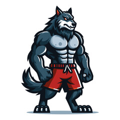 Fototapeta na wymiar Strong body muscle wild beast wolf fox dog mascot design vector illustration, logo template isolated on white background