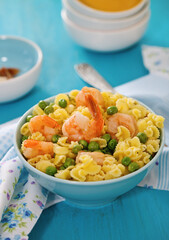 Shrimp salad with spaghetti