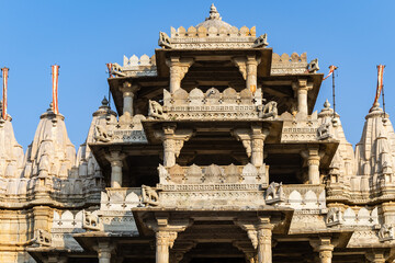 ancient unique temple architecture with bright blue sky at day from different angle