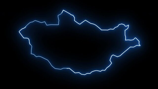 Animation of the Mongolia country map icon with a glowing neon effect