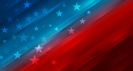 Blue and red concept smooth USA flag abstract vector background with stars and stripes