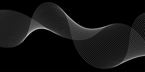 Abstract background with waves for banner. Medium banner size. Vector background with lines. Element for design isolated on black. Black and white. Brochure, booklet