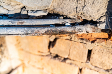 texture old brick, plaster wall, devastation, repair.