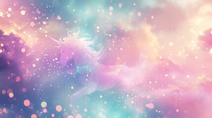 Estores personalizados infantiles con tu foto Rainbow unicorn background. Pastel glitter pink fantasy galaxy. kawaii abstract