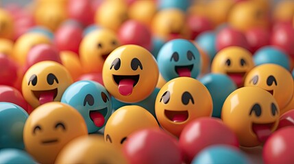 Group of emoticons with different emotions in a crowd