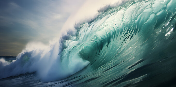 Powerful and huge waves in the sea. Blue ocean wave