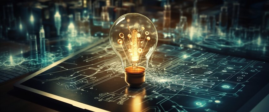 Glowing Light Bulb Over Circuit Board