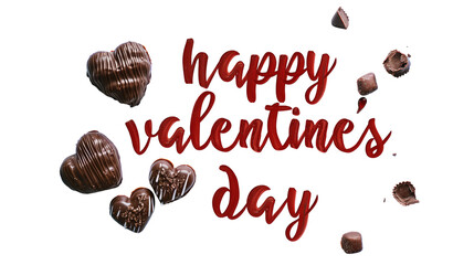 Happy Valentines Day lettering typography text make from chocolate isolated on transparent background.