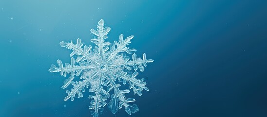 Fototapeta na wymiar Damaged snowflake on blue background.