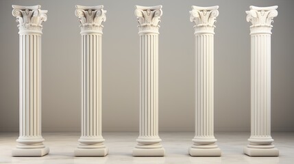 sophistication with 3D pillars, ancient Greek marble columns isolated on white.