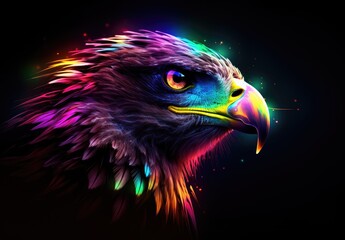 Eagle drawn with bright colors. Colorful image of eagle for advertising and design.