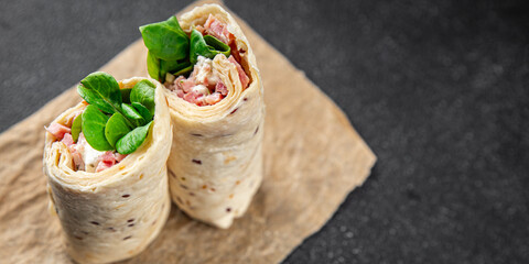 tortilla wrap ham, vegetable, cheese, lettuce delicious fresh tasty healthy eating cooking...