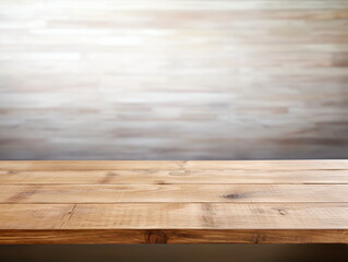 Empty wooden table with blurred background,