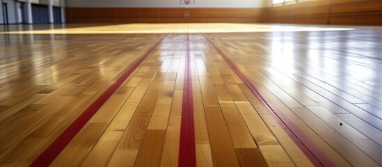Sports hall's wooden floor with lines for marking