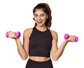 Caucasian athlete lifting lightweight dumbbells in studio