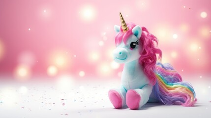 delightful unicorn toy, isolated on a crisp white background. Perfect for conveying the magic of childhood, fantasy play, and imaginative adventures.