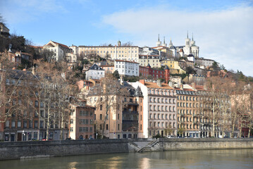 Fototapeta premium Le vieux Lyon et la colline de Fourvière. France
